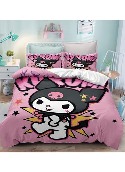 اشتري Sanrio Kuromi pattern bedding three-piece set of soft microfiber polyester sheets including cover and two pillowcases (size 150cmX200cm) في السعودية