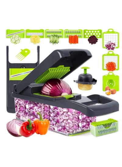 Buy 16 in 1 Multifunctional Professional Vegetable Onion Grater - Includes 8 Stainless Steel Blades to Easily Chop Vegetables, Onions, and Fruits, Comes with Storage Container and Cleaning Accessories, Perfect for Cutting Potato Chips and Preparing Meals in Different Shapes, Handheld Kitchen Tool to Meet All Your Cooking Needs - Potato Chips Grater and Slicer - Multicolor (Random) in Egypt