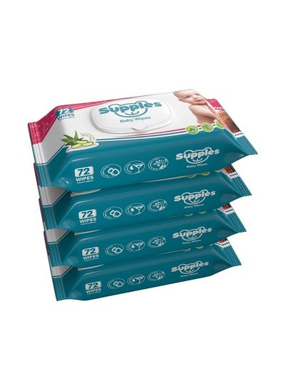 اشتري Baby Wet Wipes With Lid Enriched With Aloe Vera 72 Wipes;Pack (Pack Of 4) في الامارات