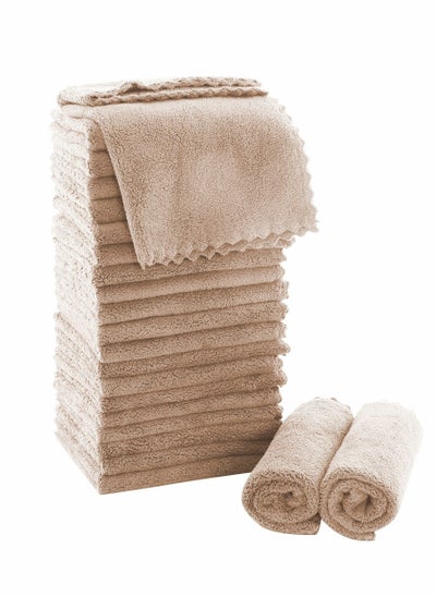 Buy Ultra Soft Premium Washcloths Set - 12 x 12 inches - 24 Pack - Quick Drying - Highly Absorbent Coral Velvet Bathroom (Khaki) in Saudi Arabia