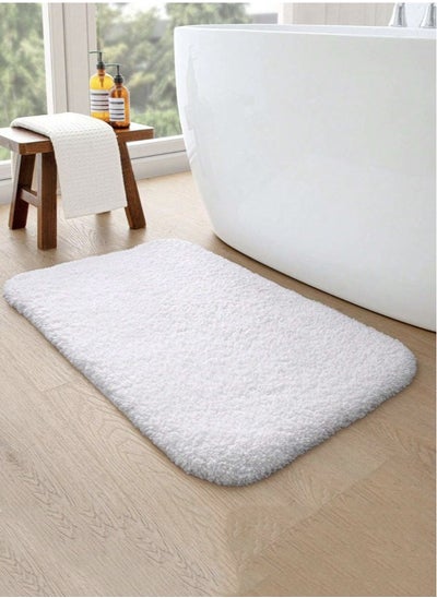 Buy 1-Piece Non-Slip Bath Rug For Bathroom Water Absorption Mat Polyester White 40x60 Centimeter in UAE