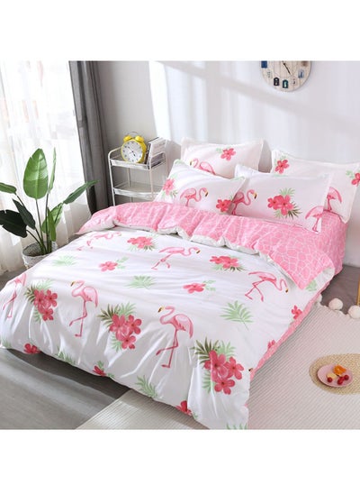 Buy 6-Piece Dream Flamingo Printed Duvet Cover Set Cotton White/Pink/Green King in Saudi Arabia