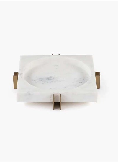 اشتري White Marble Rectangular Plate With Gold Stand في الامارات