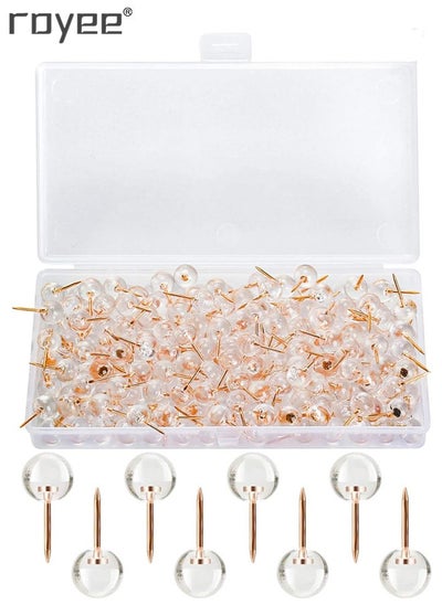 Buy 100 Piece Push Pins Rose Gold Map Thumb Tacks Steel Point and Transparent Plastic Round Head in UAE