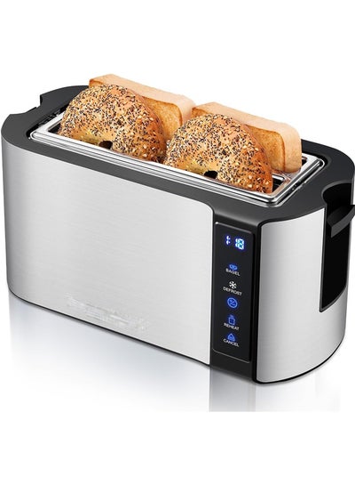 Buy Long Slot 4 Slice Toaster, Countdown Timer, Bagel Function 6 Toast Setting, Defrost, Cancel Function, Built-in Warming Rack, Extra Wide Slots for Bagels Waffles, Stainless Steel in Saudi Arabia