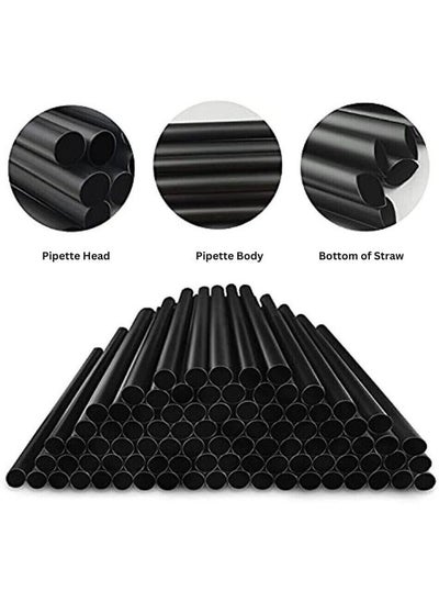 Buy [50 PCS] Disposable Black Straw 8mm Straight Single Wrapped Jumbo Smoothie Straws Extra Wide Boba Bubble Tea Drinking Straws Black in UAE