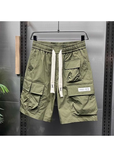 Buy Fashion brand workwear shorts mens 2023 Summer new American Ruan Shuai multi-pocket quick-drying shorts breathable straight pantsD117 Green D117 Green in Saudi Arabia