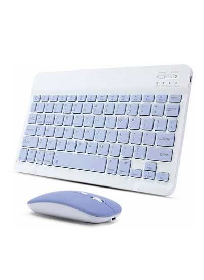 اشتري Ultra-Slim Bluetooth Keyboard & Mouse Combo Rechargeable Portable Wireless Keyboard Mouse Set for Tablet iPhone iPad Computer PC Laptop- Lavender في الامارات