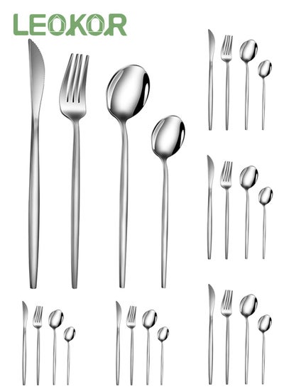 Buy 24 PCS Flatware Set with Knives Spoons and Forks Stainless Steel Flatware Set for 6 Persons Silver in Saudi Arabia