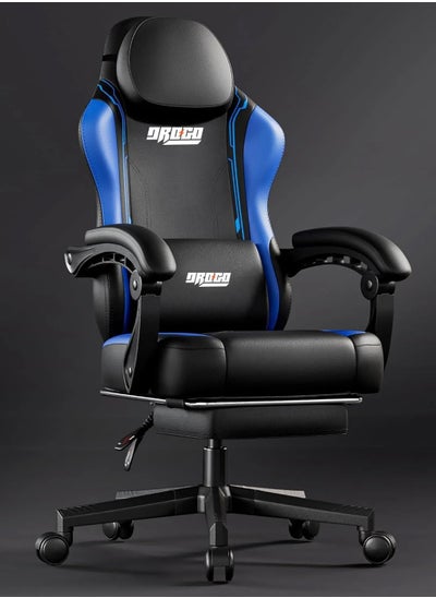 Buy Drogo Ergonomic Gaming Chair, Computer Chair with Linkage Armrest, Footrest & Adjustable Seat Video Game Chair with Leather, Head & Massager Lumbar Pillow Home & Office Chair with Recline Black Blue in Saudi Arabia