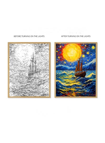 Buy Van Gogh Lighting Painting Decoration 3 Colors LED Light Painting Wall Decoration Art Of Light And Shadow Photo Frames LED Luminous Photo Frame Family Bedroom Living Room Night Lights in Saudi Arabia