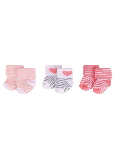 اشتري Baby Terry Socks With Non-Skid 3 Piece Pink Stripes في الامارات