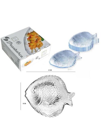 اشتري 6 قطع أطباق تقديم زجاجية مزخرفة على شكل سمكة في السعودية