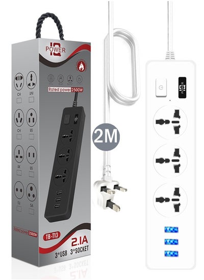 اشتري Universal Power Strips Extension Lead Outlets,Anker All in one with 3 (3.1A) USB Hub & 3 Gang Smart Electrical Sockets,Surge Protection UK Plug Cable Cord for Home Office（2M/6.5FT） في الامارات