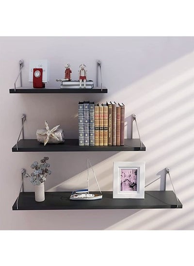 Buy Floating Wall Shelf,Wall Decorative Corner Shelf,Black Wall Shelf Set of Three,Wall Mounted Wooden Shelf,Fashionable Home Decoration,Suitable for Bedroom/Living Room/Bathroom/Kitchen/Office(30+40+50cm in Saudi Arabia