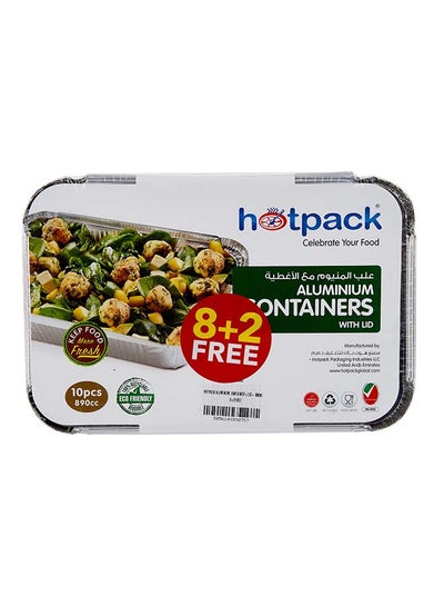 Buy Hotpack Disposable Aluminium Container with Lid 890ml 8+2 FREE in UAE