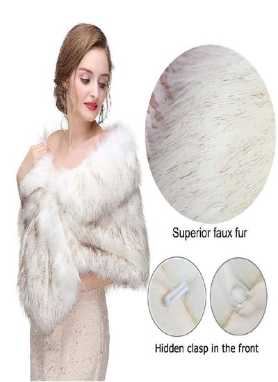 Buy Yfe Women's Faux Fur Wraps and Shawls Wedding Fur Stole Shrug 1920 Scarf Coat (White) in UAE