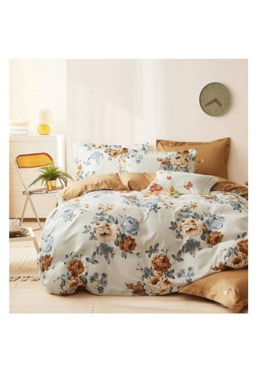 Buy Comforters 6pcs Vintage Quilted Bedding Set, Includes 1 fixed Quilt, 1 Fitted Sheet, And 4 Pillowcases,  Floral Design in UAE