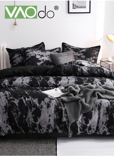 Buy 4PCS King Size Comforter Sets Breathable Soft Bedding Sets Double-Sided Fresh Floral Sheet Set Black in UAE