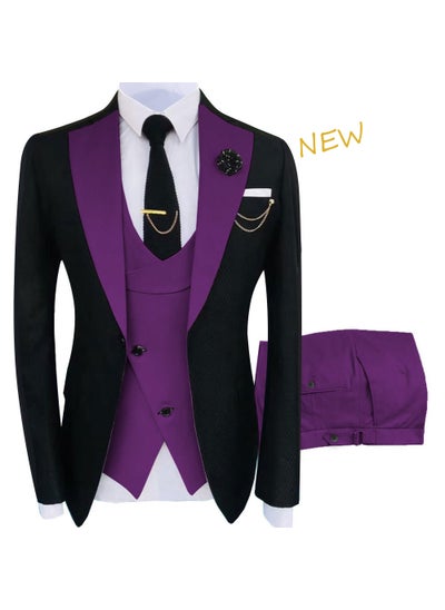 Buy Mens Large Size 3-Piece Suit Tuxedo Factory DirectPurple Purple in UAE