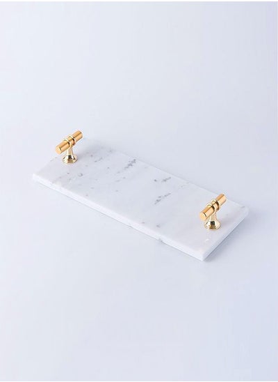 Buy Multipurpose Use Plate Rectangular Marble Tray with T Shaped Metal Handles Cosmetic Storage Tray Home Decoration Tray Serving Tray 30x12 cm in UAE