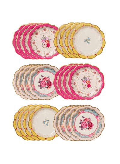 اشتري Vintage Floral Afternoon Tea Party Plates Disposable Tableware for Birthday, Garden Party, Baby Shower, Wedding, Anniversary Pack of 24 (17cm), Pink في السعودية