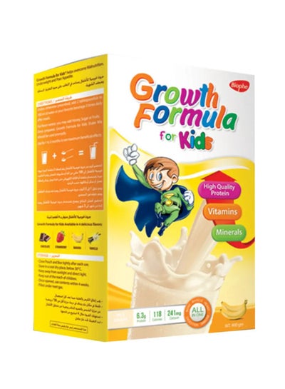 اشتري جروث فورميلا للاطفال مكمل غذائى متكامل و متوازن – 6.3 جرام بروتين - يساعد الاطفال على النمو بشكل صحى و تعويض نقص التغذية من سن 1 – 12 سنة - بطعم الموز- 400جم في مصر