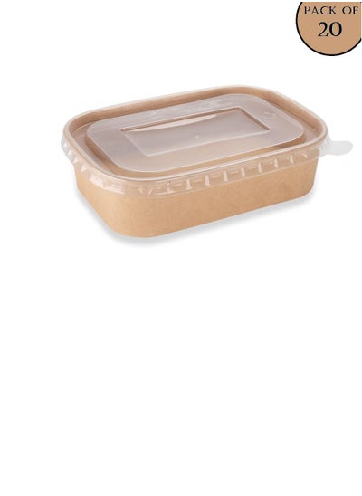 Buy ProdelPak Rectangle Bowl Brown With PP Lid Pack of 20 Pieces in UAE