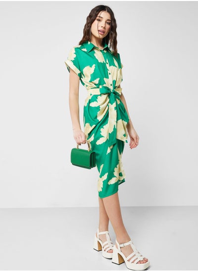 Buy Belted Floral Printed Dress in Saudi Arabia