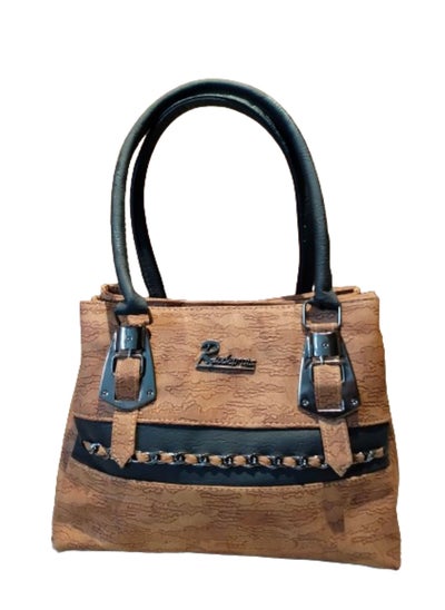 Buy Women's brown leather bag with black leather handle in Egypt