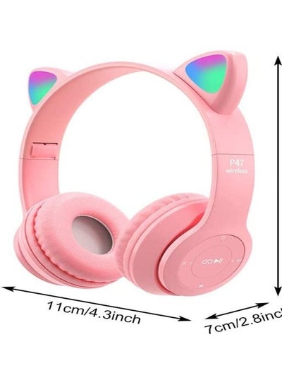 Buy Wireless Gaming Headset, Bluetooth 5.0 Cat Ear Headphones, Kids Headphones,LED Light Up Bluetooth Over Ear Headphones for Kids and Adults Wearing(Pink) in Egypt