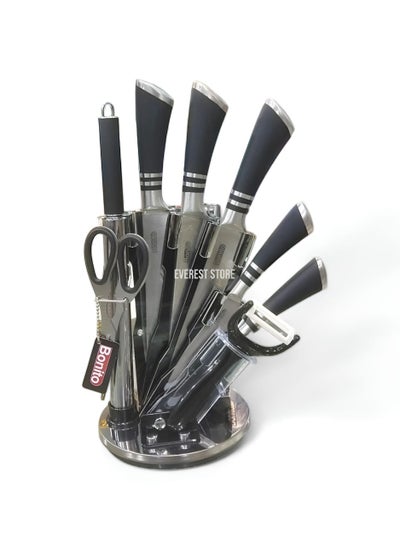 Buy Stainless steel knifes set 9 pieces with 360 degree rotating holder - Bonito in Egypt