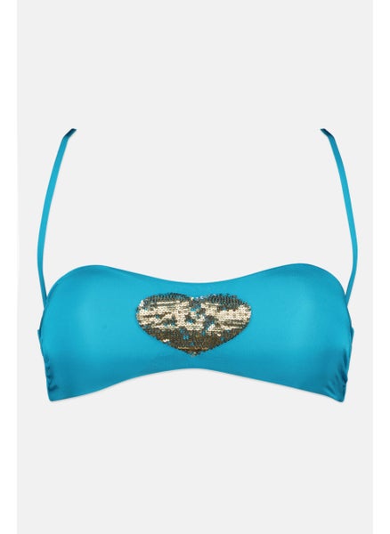 اشتري Women Sequins Detail Strappy Swim Bikini Top, Blue في السعودية