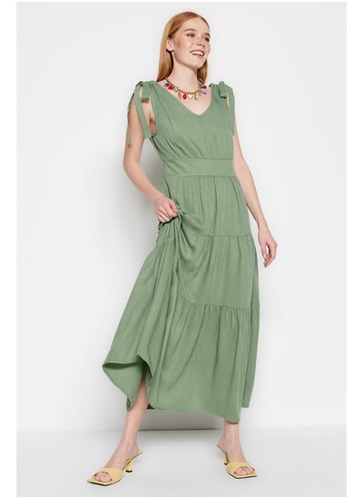 Buy Khaki A-line/Bell Form Flounce Maxi Woven Dress TWOSS23EL01161 in Egypt