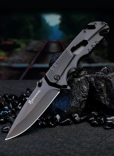 Buy Outdoor All Stainless Steel High Hardness Camping Survival Folding Knife Portable - Black in Saudi Arabia