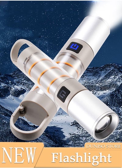 اشتري 2in1 Rechargeable LED Flashlights with Hook Design Handheld Flashlight with Zoomable 4 Modes Super Bright Camping Lamp for Emergencies Camping Hiking في الامارات