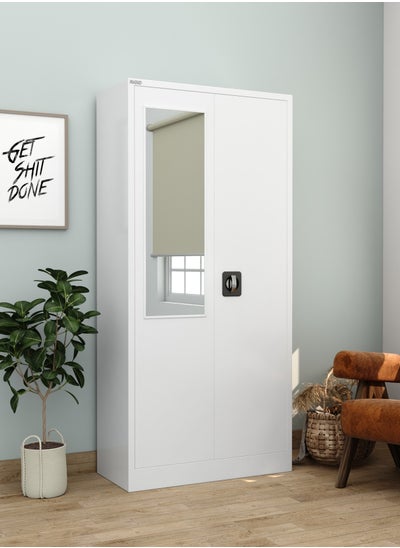 Buy Steel Home Cupboard with Front Door Mirror WHITE 180x90x45cm in UAE