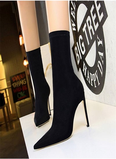 Buy Simple Pointed High Heel Boots 10CM Black in Saudi Arabia