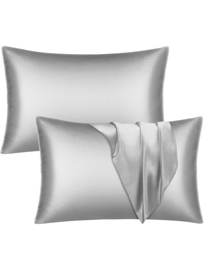 Buy Satin Silk Pillow Case Cover for Hair and Skin, Soft Breathable Smooth Both Sided Silk Pillow Cover Pair (Queen - 50 x 75cm - 2pcs - Silver) in UAE