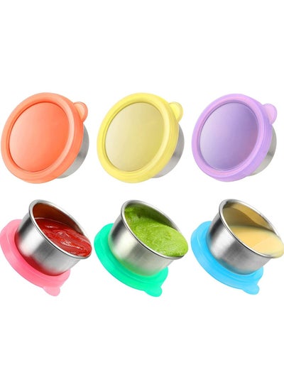 Buy 6pcs Salad Dressing Container To Go, 1.6 oz Small Containers with Lids Stainless Steel Sauce Containers, Fits in Bento Box for Lunch, Premium Silicone, Leak Proof, Easy Open Reusable Condiment Cups in Saudi Arabia