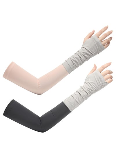 Buy 2 Pairs Sun UV Protection Cooling Arm Sleeves Men Women Arm Cooling Sleeve Long Driving Sumer Gloves Anti Slip Sunblock Cycling Sleeve in Saudi Arabia