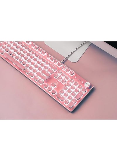 Buy Pink Gaming Retro Pink Typewriter Style Cute Professional Keyboard in Saudi Arabia