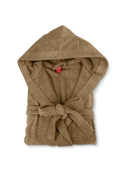 Buy Bathrobe Unisex Adult velour Salerino 100% Cotton 1350 Grams Luxury Feel Premium Look Super Absorbent Quick Dry Hood & Pocket Size EXTRA LARGE Brown Color in UAE