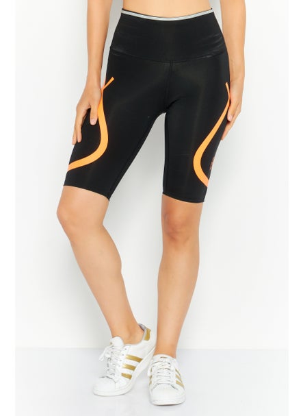 اشتري Women Sportswear Fit Brand Logo Running Short Tights, Black/Orange في الامارات