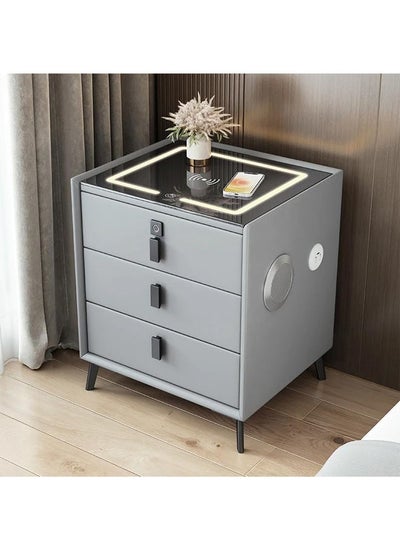 Buy Multifunctional Three drawers Bedside Table with LED Lighting, Wireless Charging, Fingerprint Lock, Speaker and USB Port in UAE