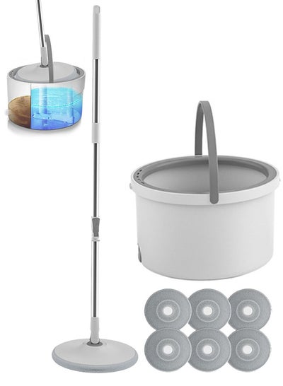 Buy Microfiber Spin Mop and Bucket Self Separation System, 6 Pads, 360° Rotating Mop-Head, Effortless Cleaning for Wood and Tile Floors in Saudi Arabia