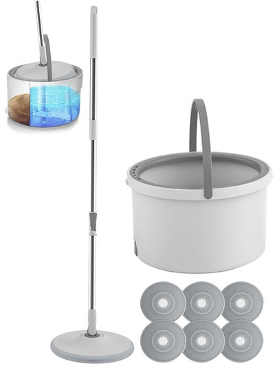 Buy Microfiber Spin Mop and Bucket Self Separation System, 6 Pads, 360° Rotating Mop-Head, Effortless Cleaning for Wood and Tile Floors in Saudi Arabia