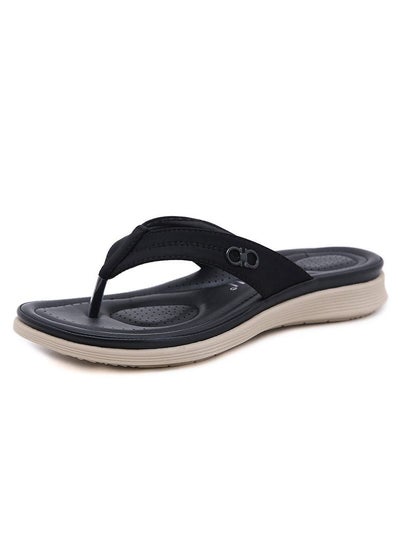 Buy Casual Metal Clip Soft Sole Slippers Black in UAE