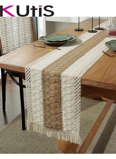 اشتري Cotton Linen Table Runner Splicing Weave Tassel 180 x 30cm في الامارات