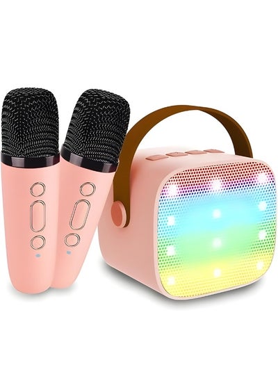 Buy Kids Mini Karaoke Machine 2 Wireless Microphones Bluetooth Speaker 18 Pre-Loaded Songs Birthday Gifts with Colorful Lights (Pink) in Saudi Arabia